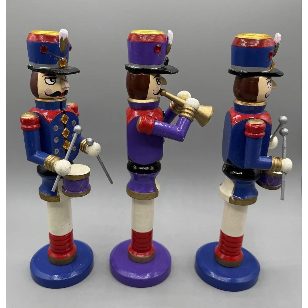 Nutcracker Wooden Soldiers Candle Stick Holders Christmas Brass Insert Set Of 3‎